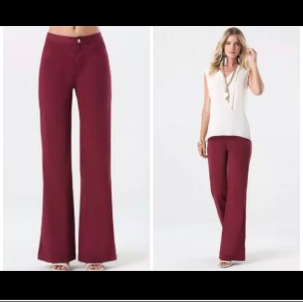 NWT BEBE Maroon Sateen Flare Leg Trousers size 29